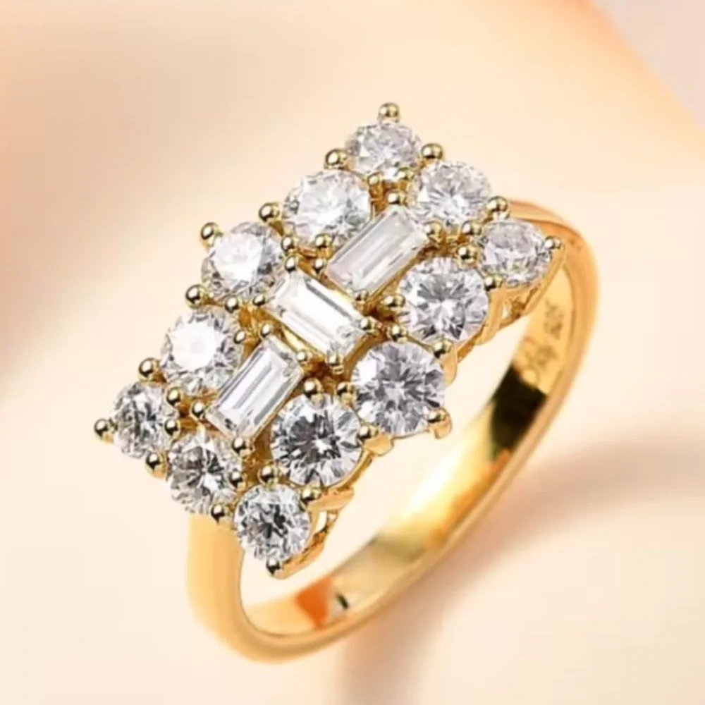 Moissanite Boat Ring in Vermeil Yellow Gold Over Sterling Silver
